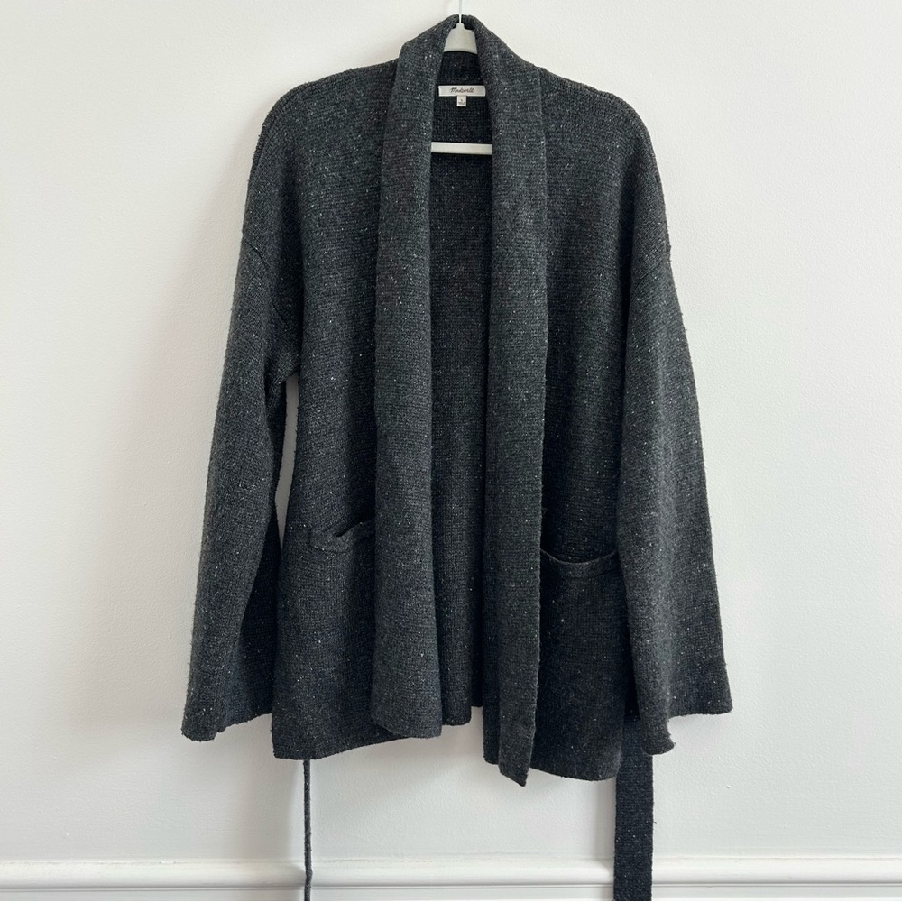 Madewell Donegal Tie-Waist Cardigan Sweater in Donegal Thunder Heather Black - L - Picture 2 of 12